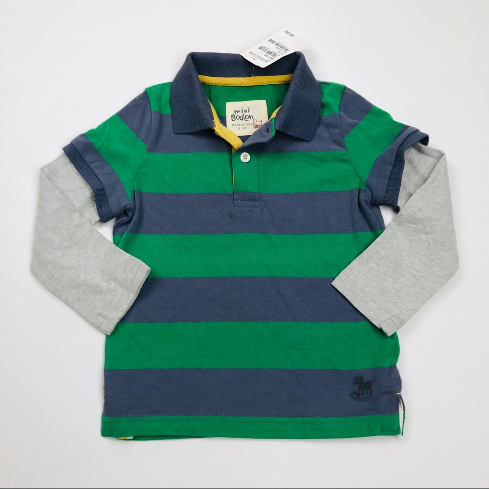 Mini Boden Long-Sleeved Striped Polo Shirt 2T/3T